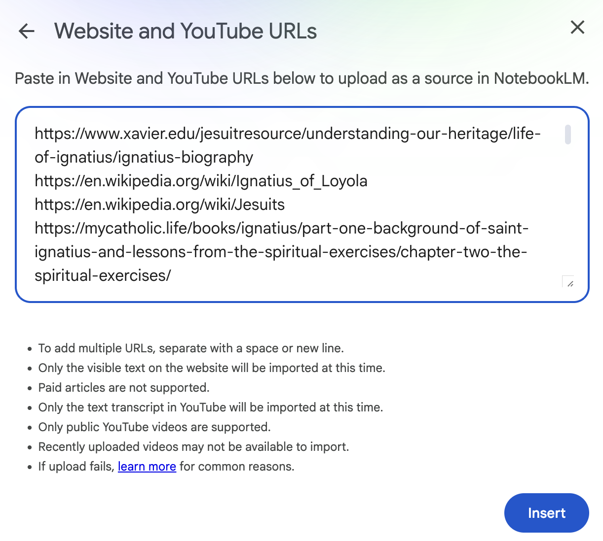 NotebookLM add sources
